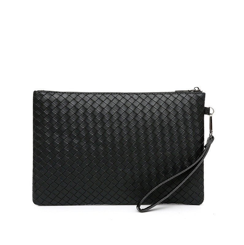 maffick Men’s Hand-Woven Soft Leather Clutch Bag - Luxury Business Wristlet with Zipper Divider - Available in small (24cm) Size - Black - Image 1